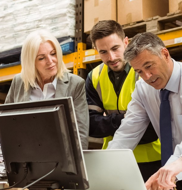 Management and team working together